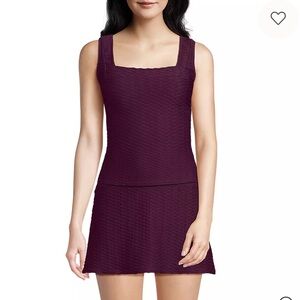Lands' End Women's Deep Wine Texture Square Neck Tankini Swimsuit Top Size 14/16